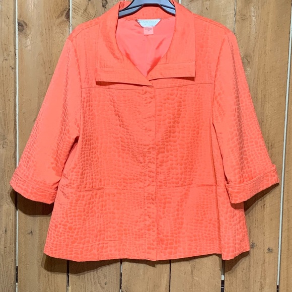 Coral Textured Women's jacket snap closure Allison Daley 16P - Picture 4 of 7